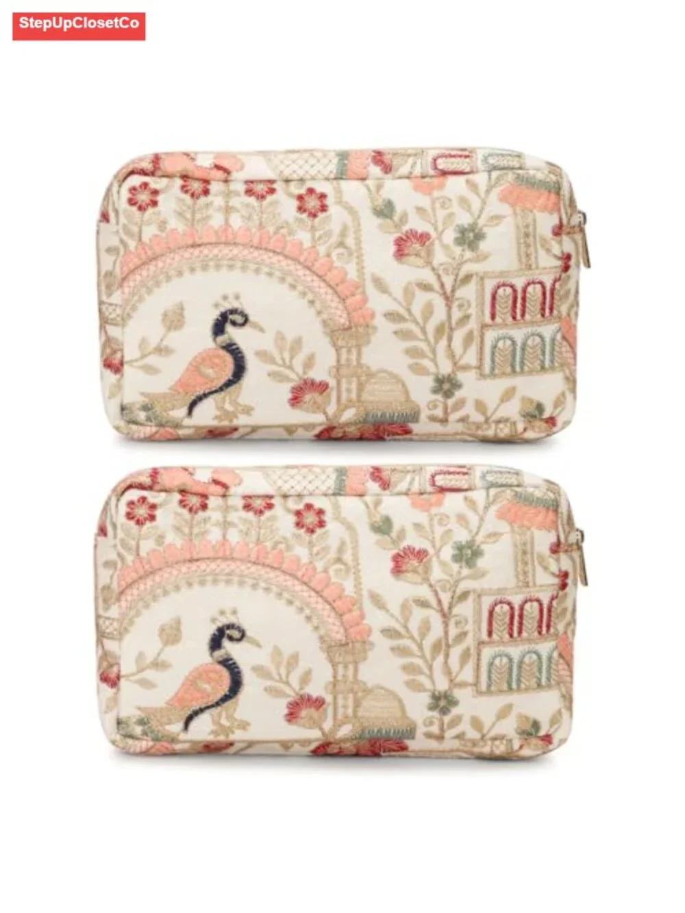Floral Embroidered Cosmetic Pouch Makeup Organizer Wristlet Zip Pouch Women